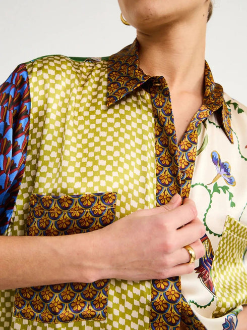 'Qadira' Multicolour Print Button Up Shirt and Pants Set - Celes Fashion